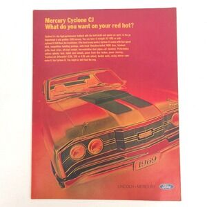 Vintage 1969 Mercury Cyclone CJ Print Ad Garage Wall Art Muscle Car Show Display